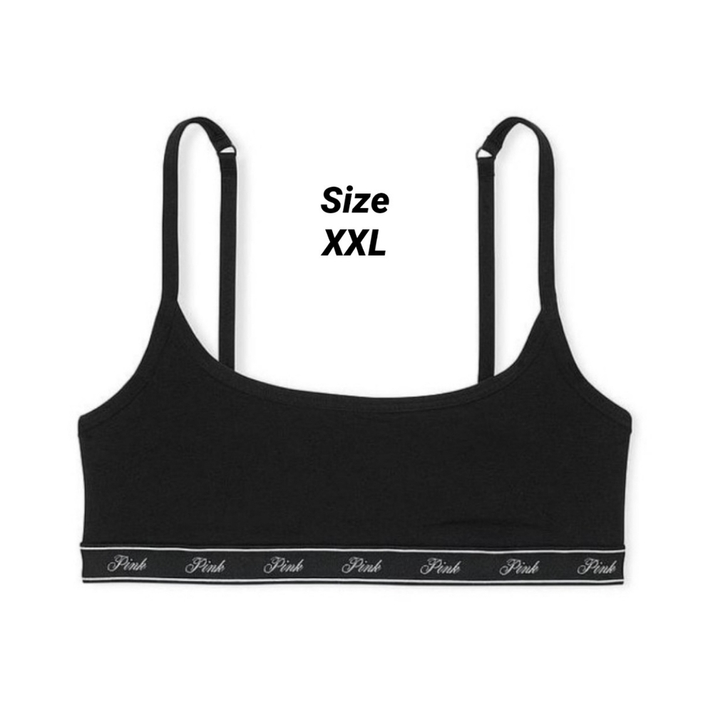 VS PINK Black White Logo Unlined Cotton Scoop Bralette Sports Bra Top XXL NEW